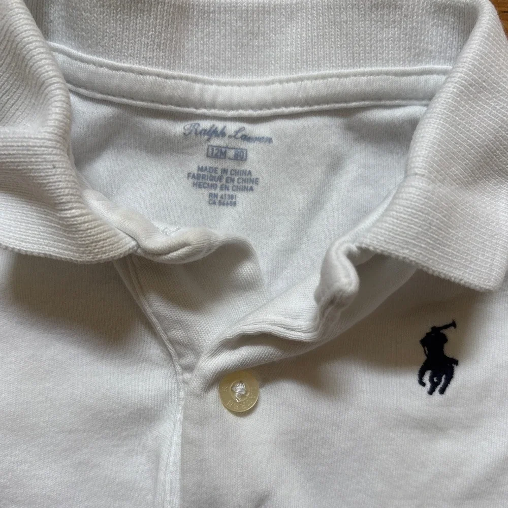 Ralph Lauren Polo Romper Kids White Good‎ Short Sleeve Logo SIZE 12M